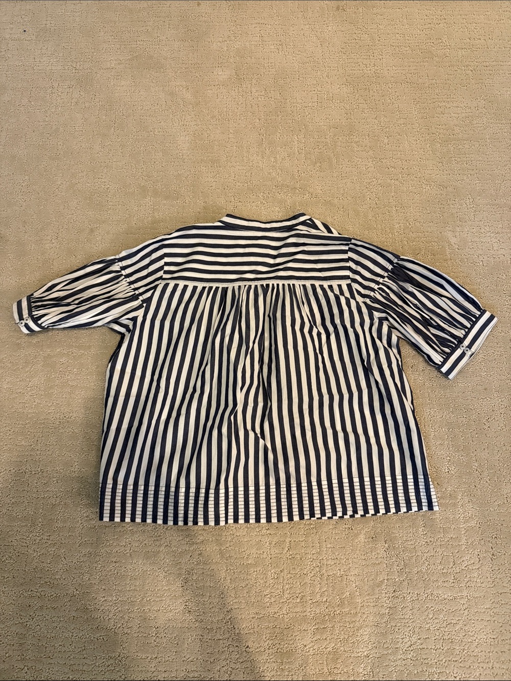 Anthropologie Navy and White Striped Short Sleeve Blouse - Picture 3 of 3